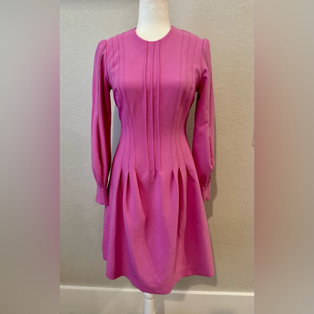 NWT Lela Rose Long Sleeve Seamed Detail Dress Fit & Flare Orchid Size 0 F